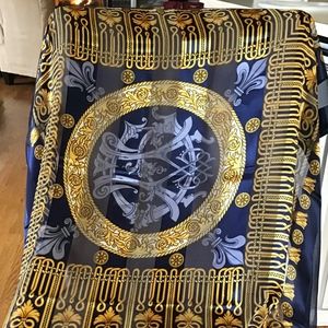 Vintage Navy & Gold large satiny fashion scarf